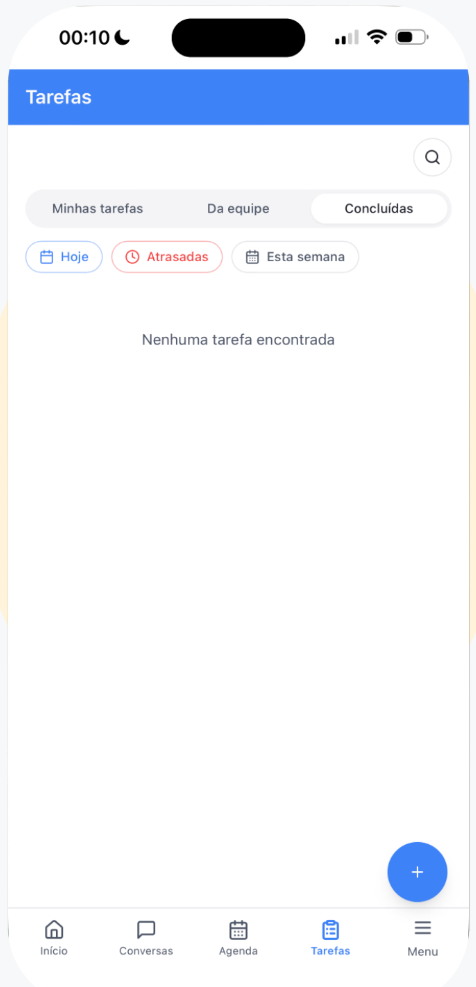 Tela de tarefas da pAI com filtros de responsável, prazo e conclusão